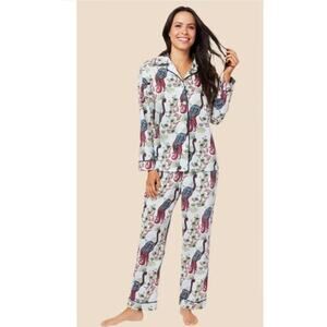 The Cat's Pajamas Peacock Tropicale 2 Piece Luxe Pima Cotton Button Pajamas